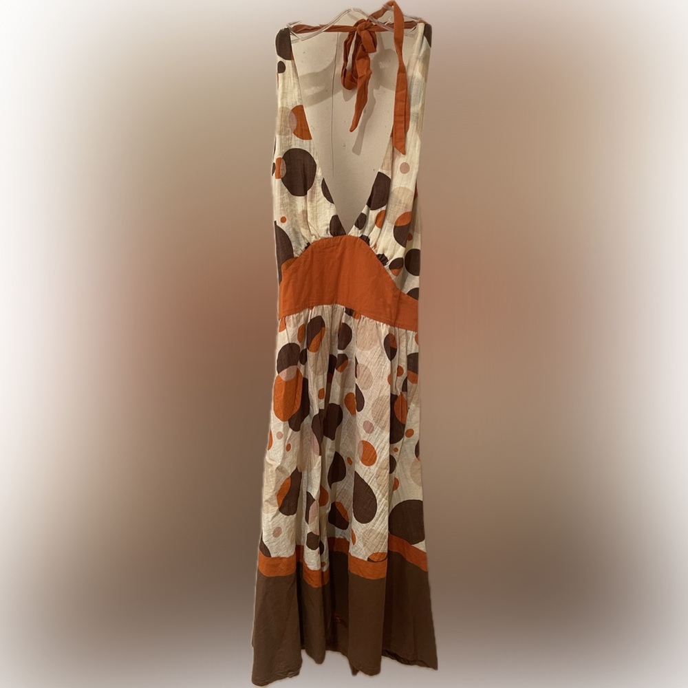 Fumblin Foe cotton Orange and Brown Halter midi dress
